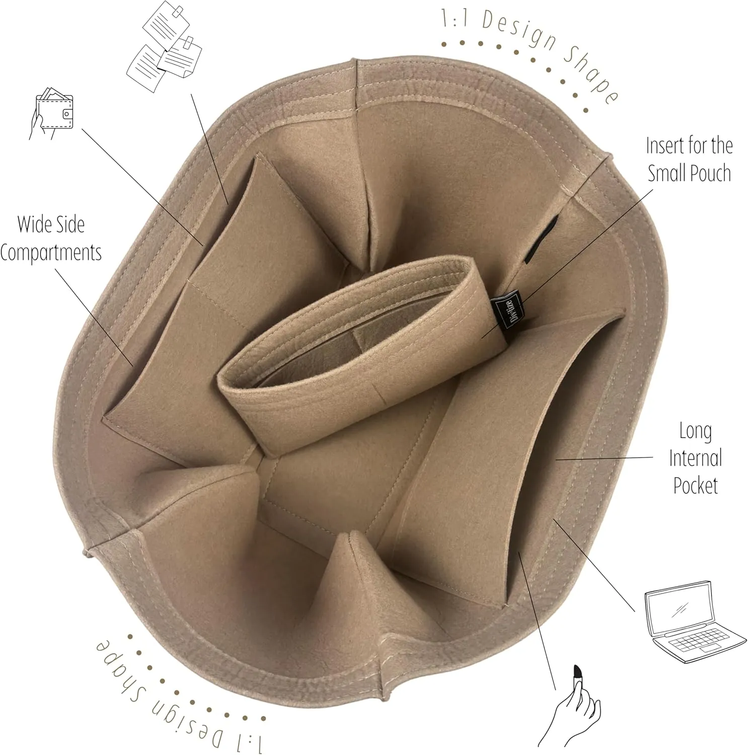 Premium Purse Organizer compatible with Cyme Bag Organizer - Handmade Tote Bag Insert 2mm Felt, Perfect Fit for Mini/Large Tote, Snug Sturdy (Brown, For Mini Cym*)