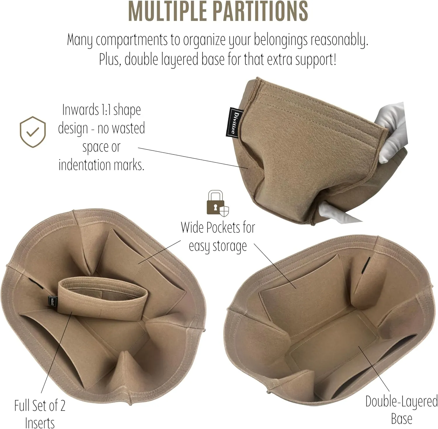 Premium Purse Organizer compatible with Cyme Bag Organizer - Handmade Tote Bag Insert 2mm Felt, Perfect Fit for Mini/Large Tote, Snug Sturdy (Brown, For Mini Cym*)