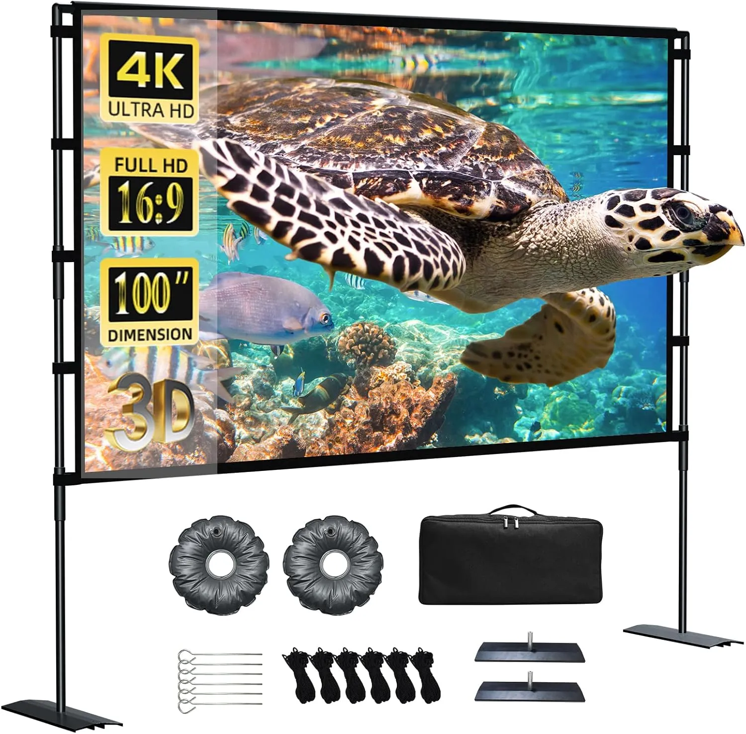 Projector Screen and Stand 100 inch Portable Projection Screen 16:9 4K HD Rear Front Projections Movies Screen with Carry Bag for Indoor Home Theater Backyard Cinema Camping