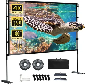 Projector Screen and Stand 100 inch Portable Projection Screen 16:9 4K HD Rear Front Projections Movies Screen with Carry Bag for Indoor Home Theater Backyard Cinema Camping