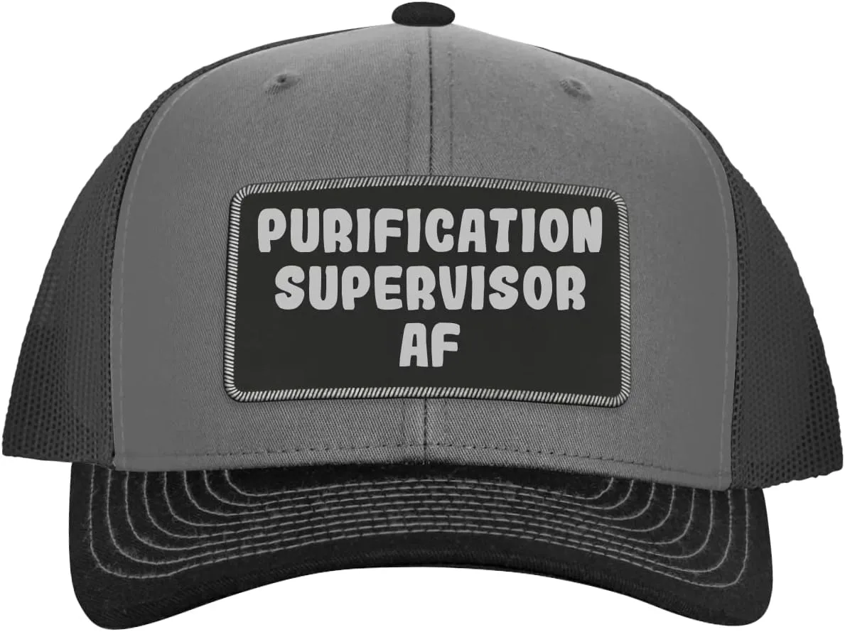 Purification Supervisor AF - Leather Black Patch Engraved Trucker Hat