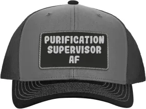 Purification Supervisor AF - Leather Black Patch Engraved Trucker Hat