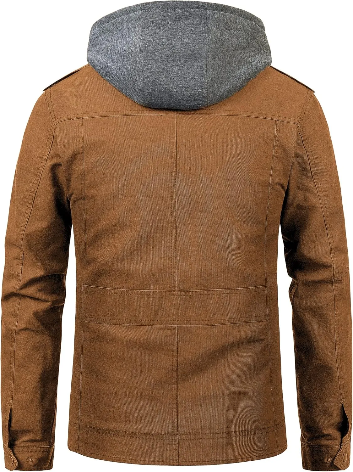 Pursky Men's Military Jacket Casual Washed Cotton Hooded Canvas Coat Fall Coat