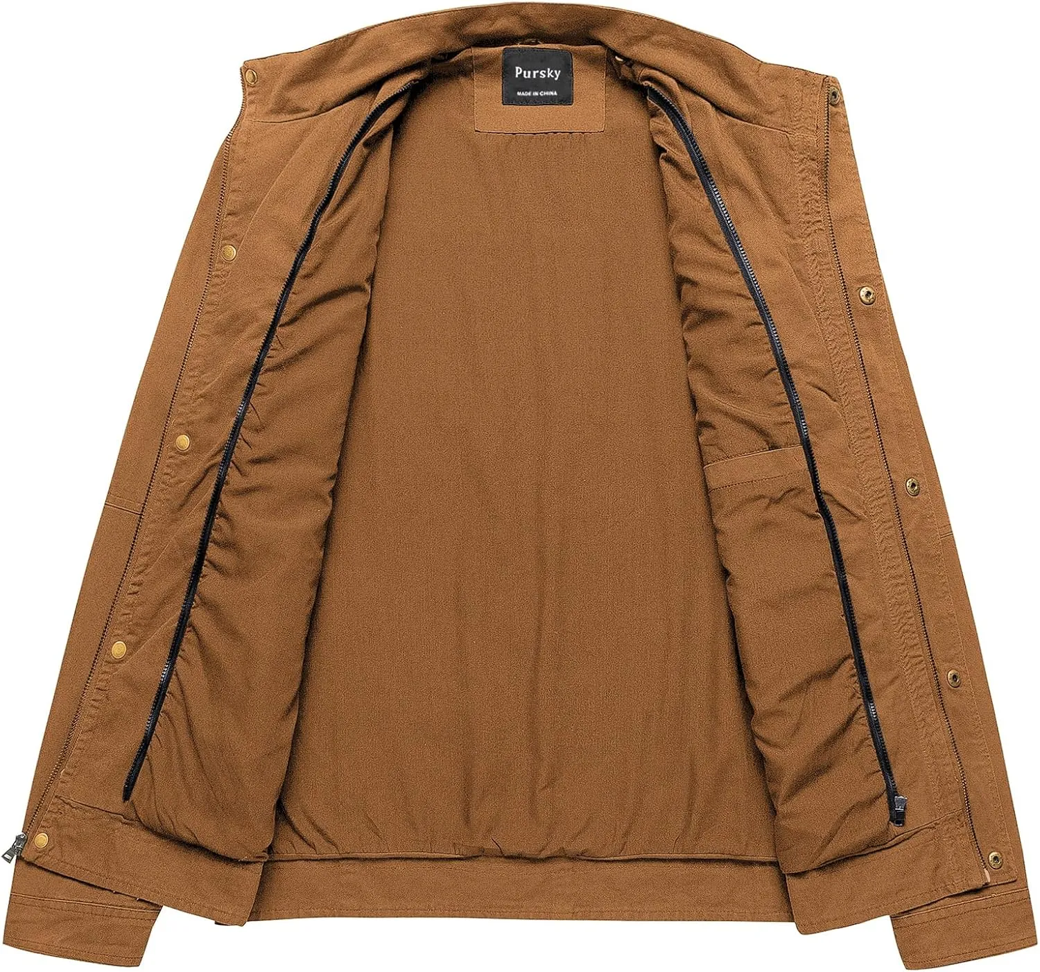 Pursky Men's Military Jacket Casual Washed Cotton Hooded Canvas Coat Fall Coat
