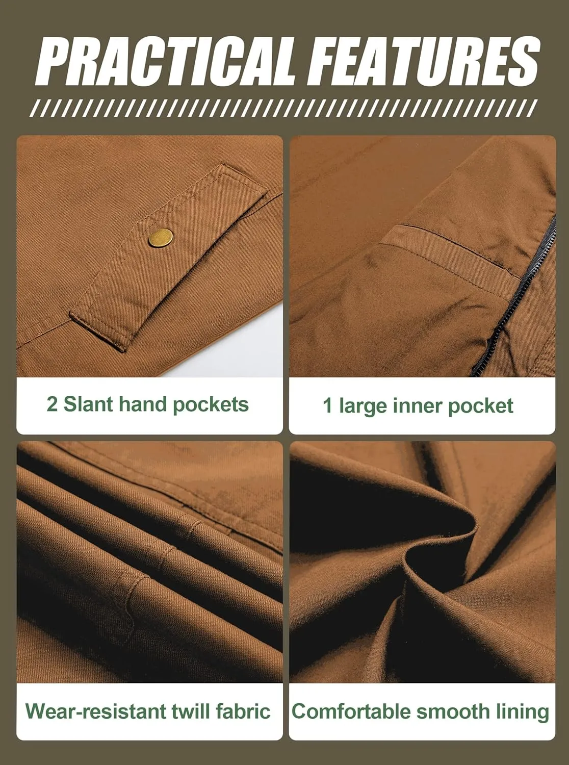 Pursky Men's Military Jacket Casual Washed Cotton Hooded Canvas Coat Fall Coat