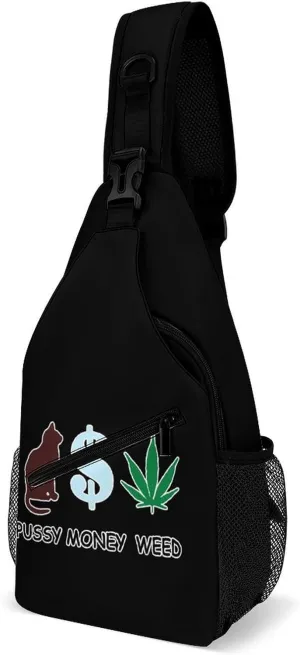 Pussy Money Weed Sling Backpack Multipurpose Crossbody Shoulder Bag Printed Chest Bag Travel Hiking Daypack