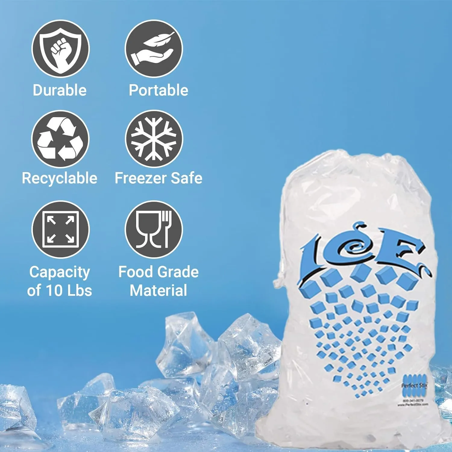 PW Icebags-DS-100ct 10lb Ice Bags with Drawstring-100ct