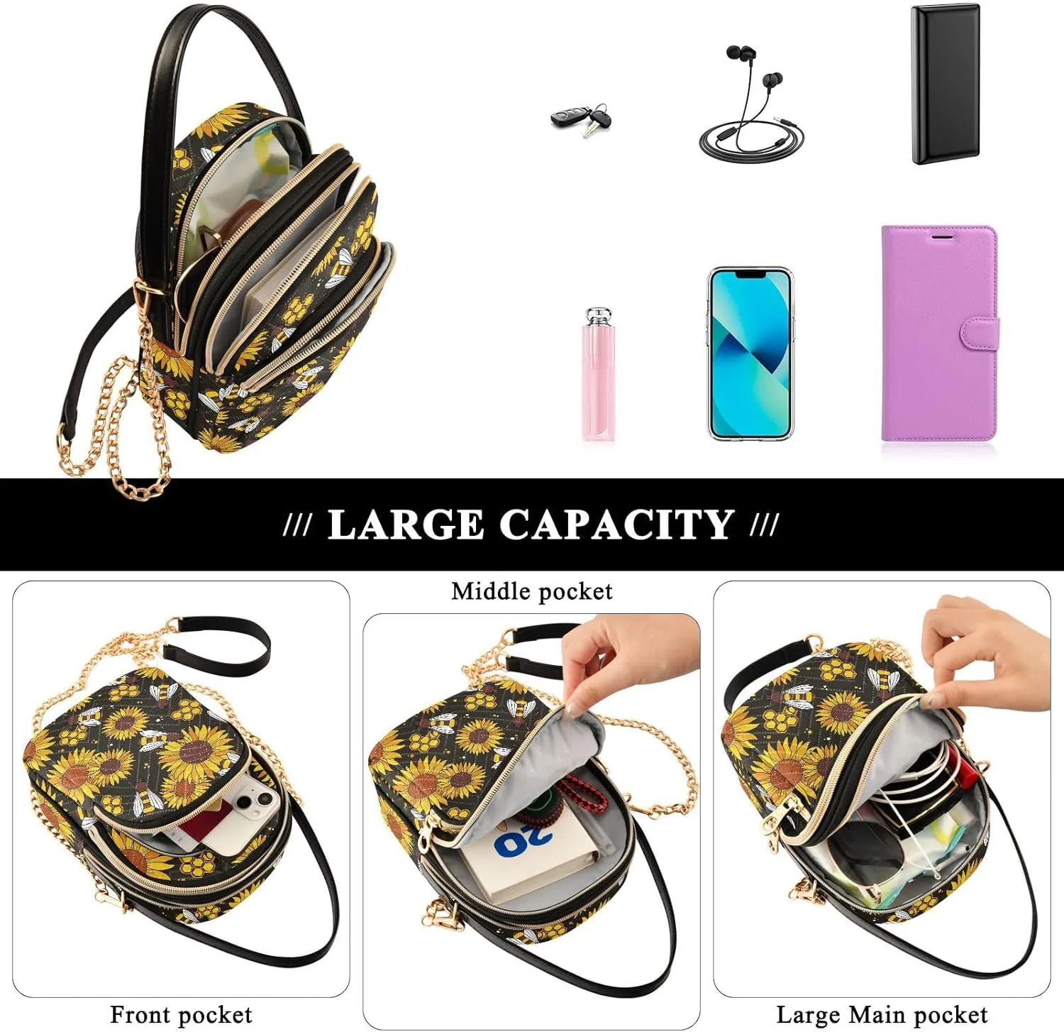 Quilted Crossbody Bags for Women Trendy, Women's Crossbody Handbags Pink Butterfly Travel Cell Phone Purses Bags