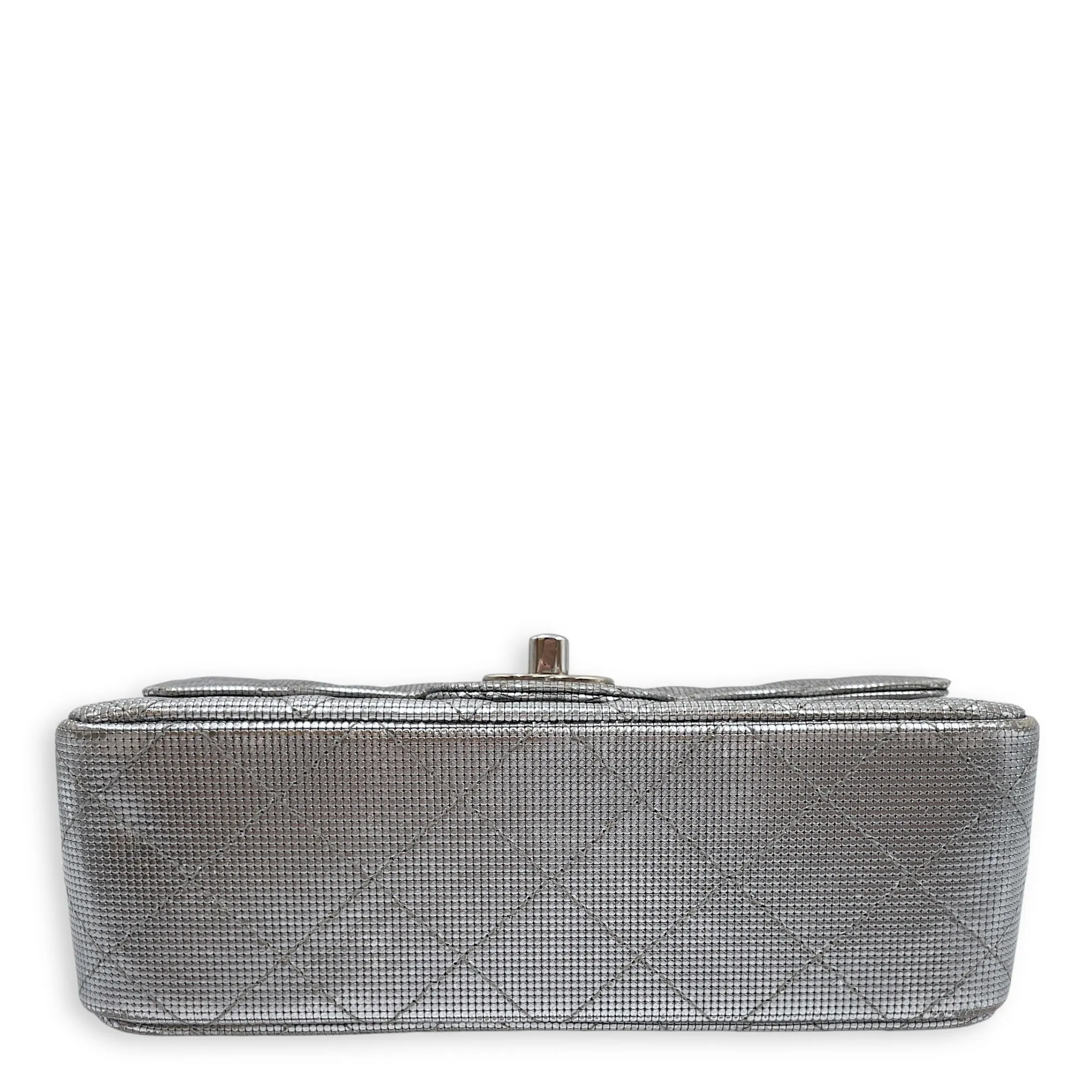 Quilted Pixel Effect Rectangular Flap Mini Silver Crossbody Bag in Metallic, Silver hardware