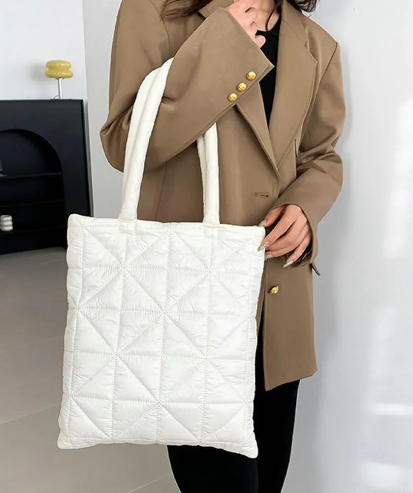 Quilted Tote Bags for Women Lightweight Padding Down Cotton Shoulder Bag Padded Large Handbag Top Handle Purse