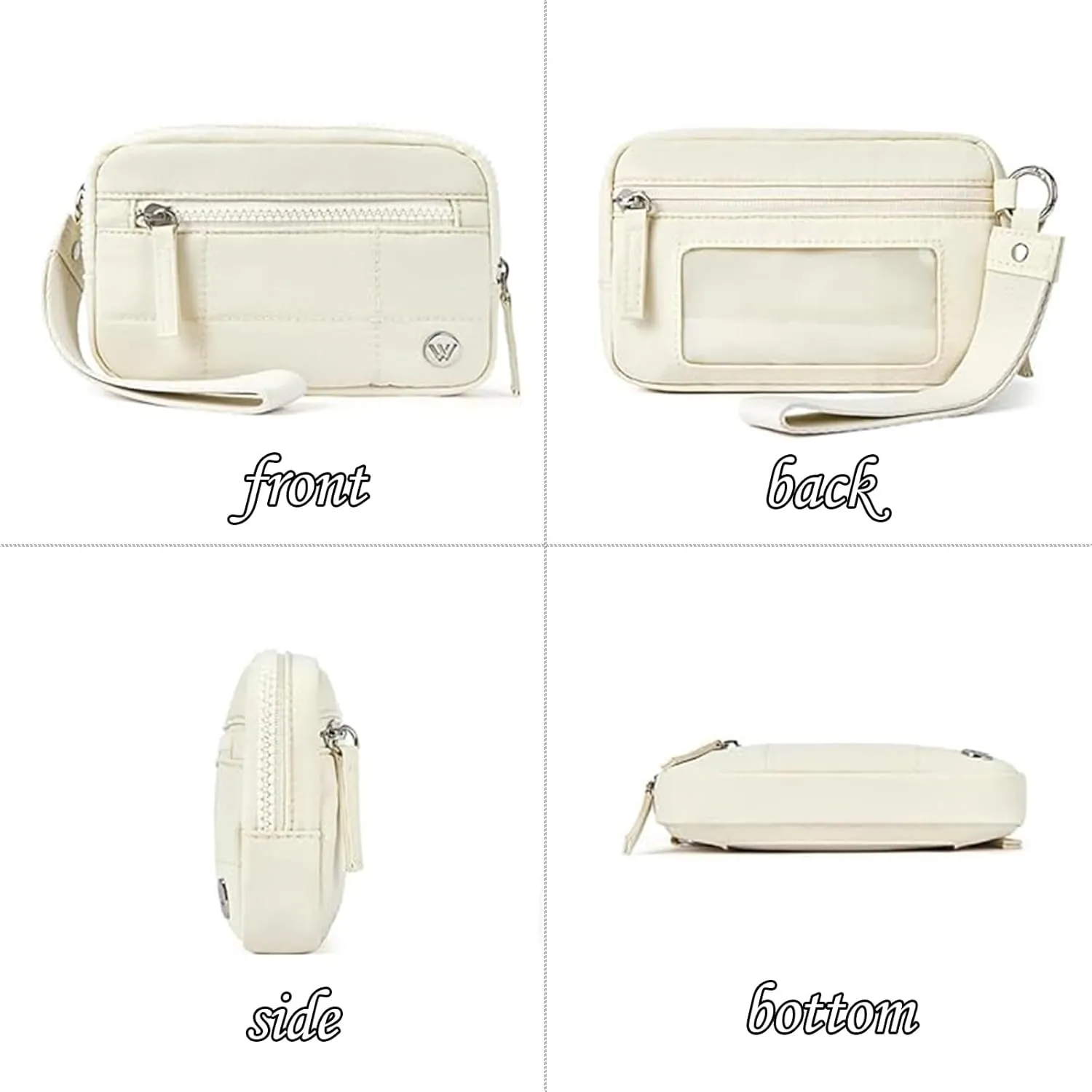 Quilted Wristlet Wallets for Women, Nylon Keychain Wallet Women Wristlet, With Three Zippers and Transparent ID Window