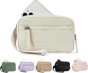 Quilted Wristlet Wallets for Women, Nylon Keychain Wallet Women Wristlet, With Three Zippers and Transparent ID Window