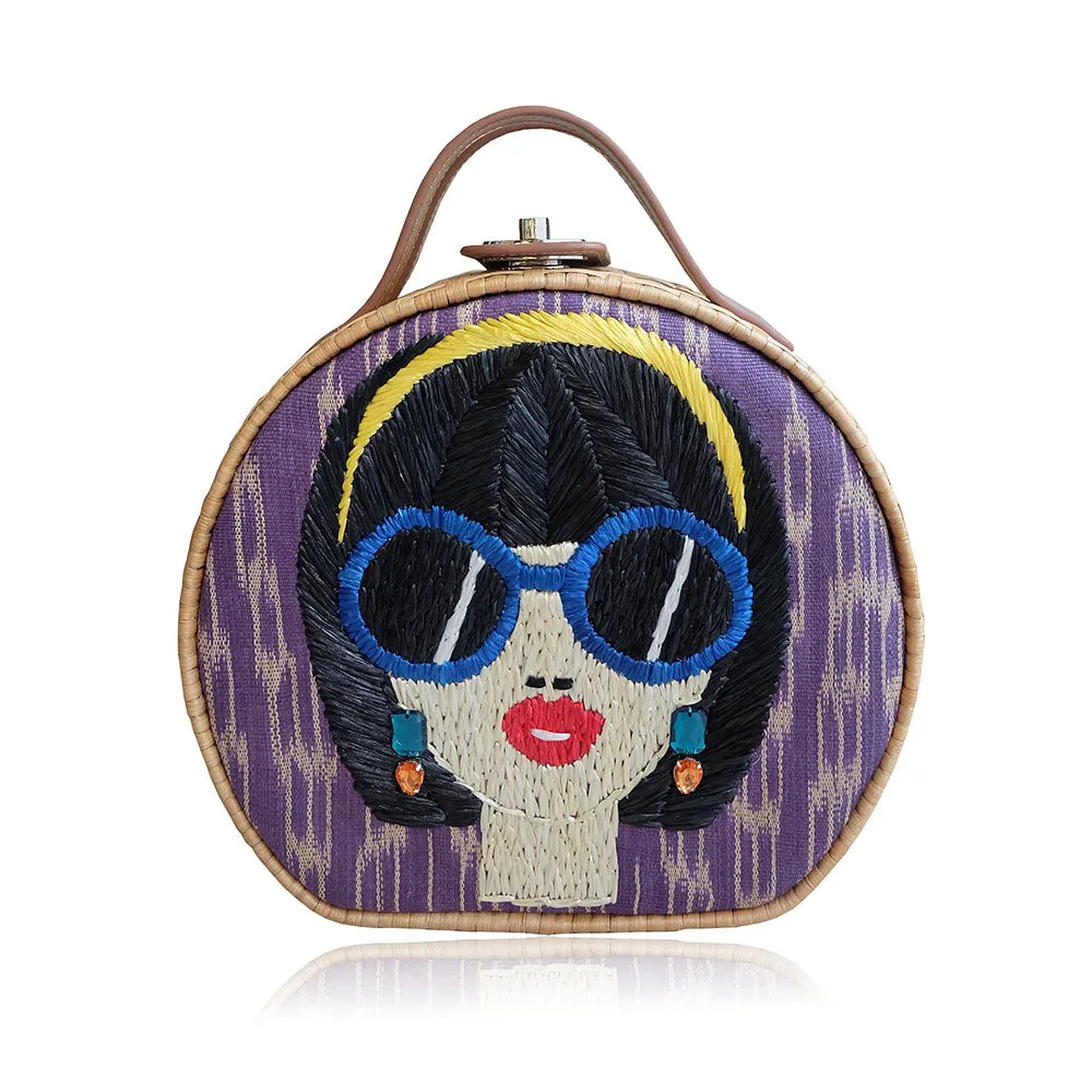 "Suyen" Purple Tinalak Embroidered Rattan Tote
