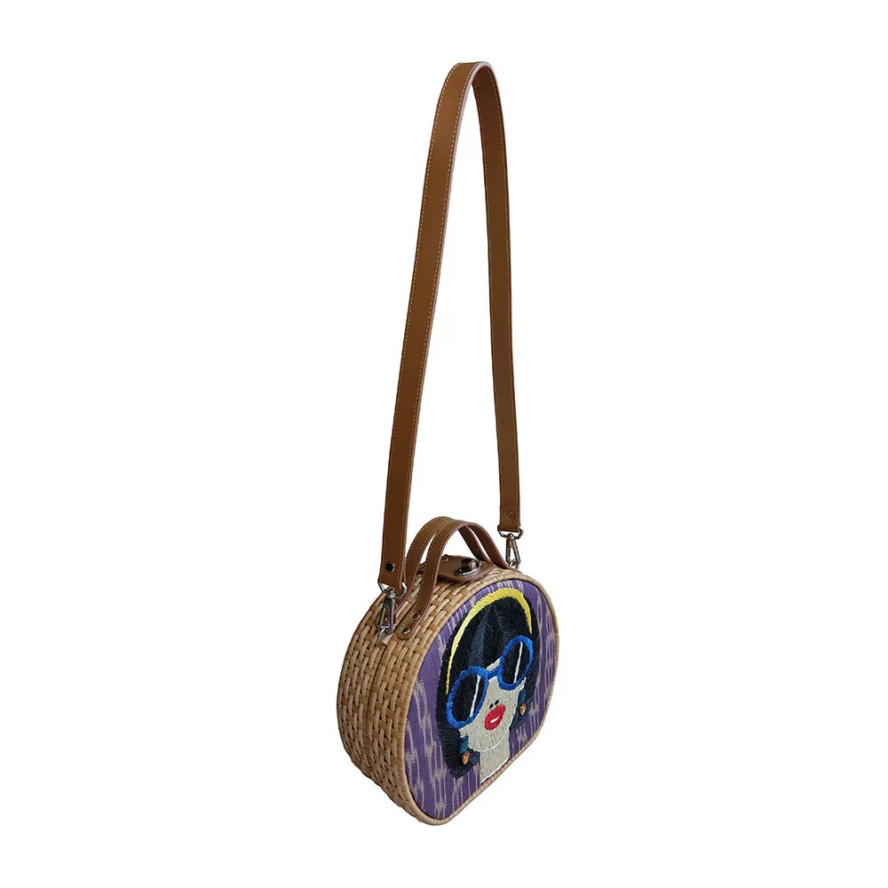 "Suyen" Purple Tinalak Embroidered Rattan Tote