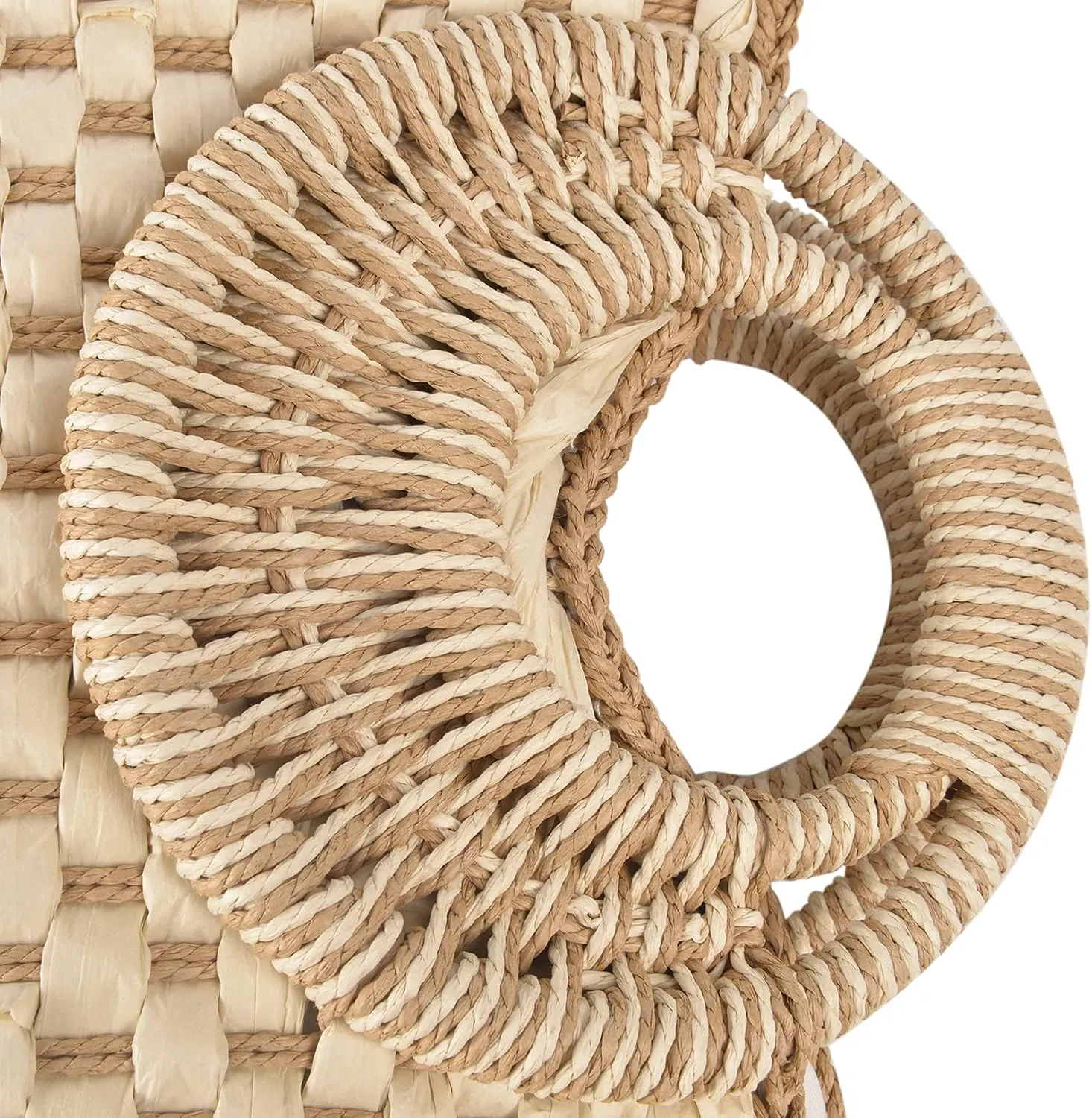 QZUnique Hand-woven Straw Bag Women Summer Beach Handbag Purse Retro Rattan Tote Clutch Travel Bag with Wood Round Top Handle