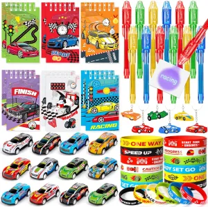 Race Car Party Favors Birthday Supplies Invisible Ink Pen Spiral Notepad Mini Race Car Silicone Bracelet Keychain Goodie Bag Stuffer Kids Boys Two Fast Racing Racecar Party Supplies Decorations