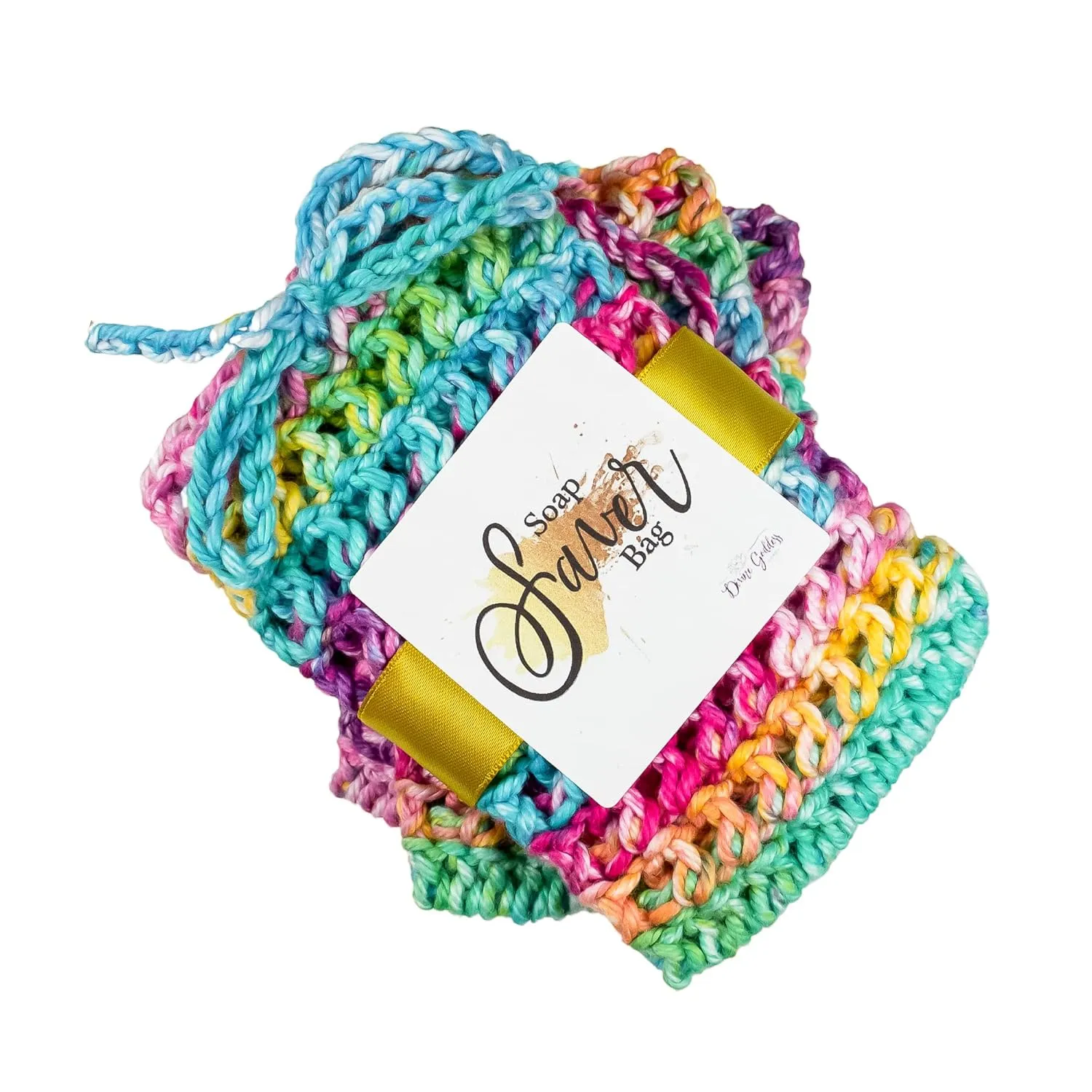 Rainbow Exfoliating Soap Saver Bag - with Drawstring for Bath and Shower - Soft 100% Cotton - Machine Washable
