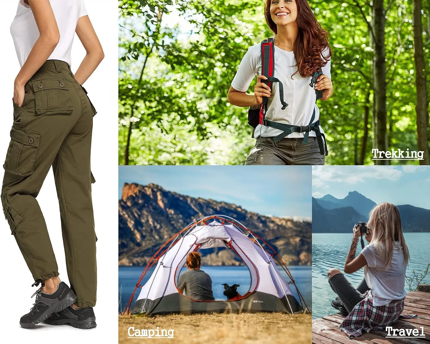 Raroauf Women's Causal Cotton Cargo Pants Military Combat Workwear Capri Pants with 8 Pockets