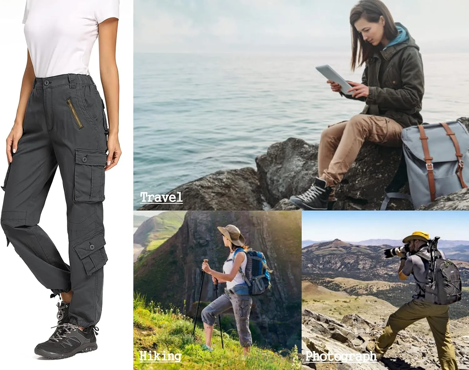 Raroauf Women's Causal Cotton Cargo Pants Military Combat Workwear Capri Pants with 8 Pockets