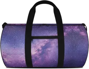 Rchsmod Purple Galaxy Print Duffel Bag for Women Gym Duffel Bag with Adjustable Strap Carry On Travel Duffel with Front Pocket Zipper Sports Tote Bag Large Yoga Bag for Weekender Gym Beach