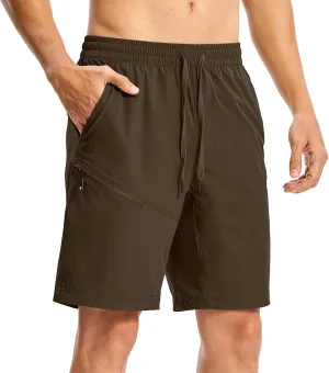 Rdruko Men's Hiking Shorts 9'' Quick Dry Lightweight Work Cargo Outdoor Elastic Waist Shorts with Zipper Pockets
