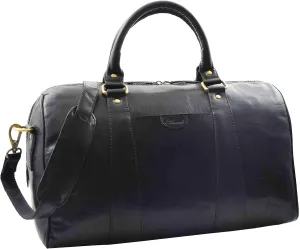 Real Leather Large Size Holdall Duffle Bag Genoa, Black, L, Travel Duffle