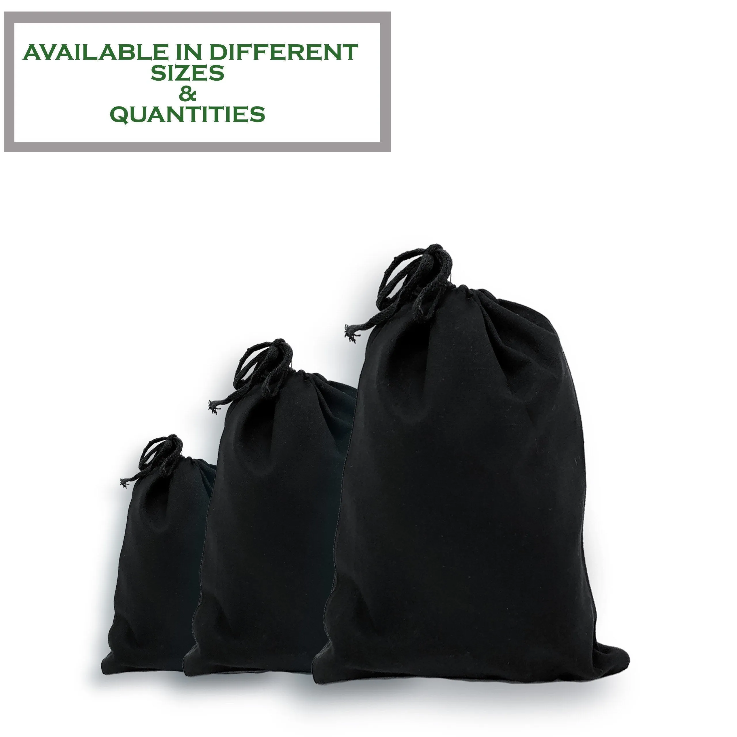 Recycled Cotton Single Drawstring Black Bags Large 10x12 inches