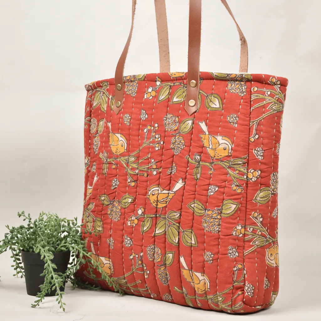 Red Tapti Hand Quilted Large Tote Bag