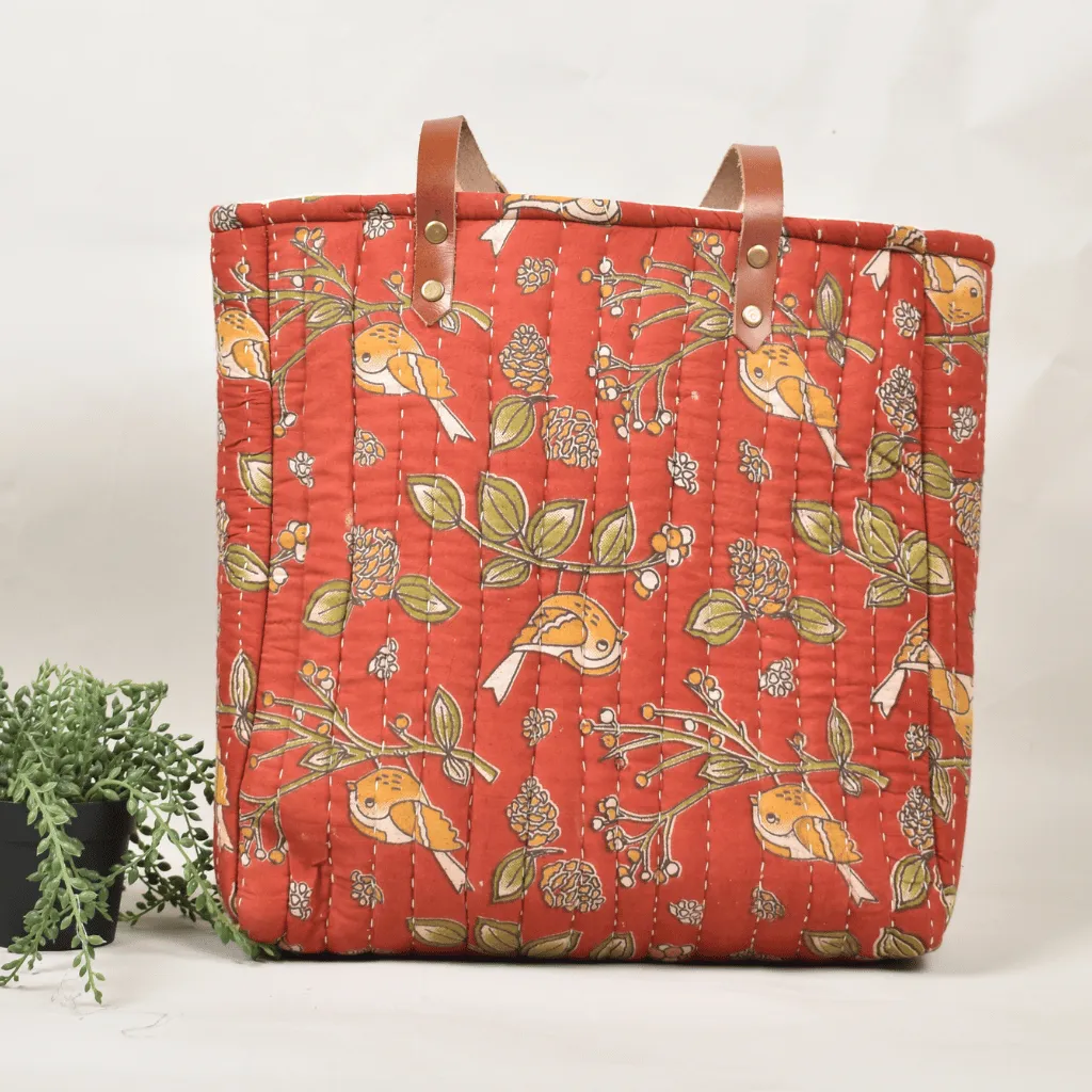 Red Tapti Hand Quilted Large Tote Bag