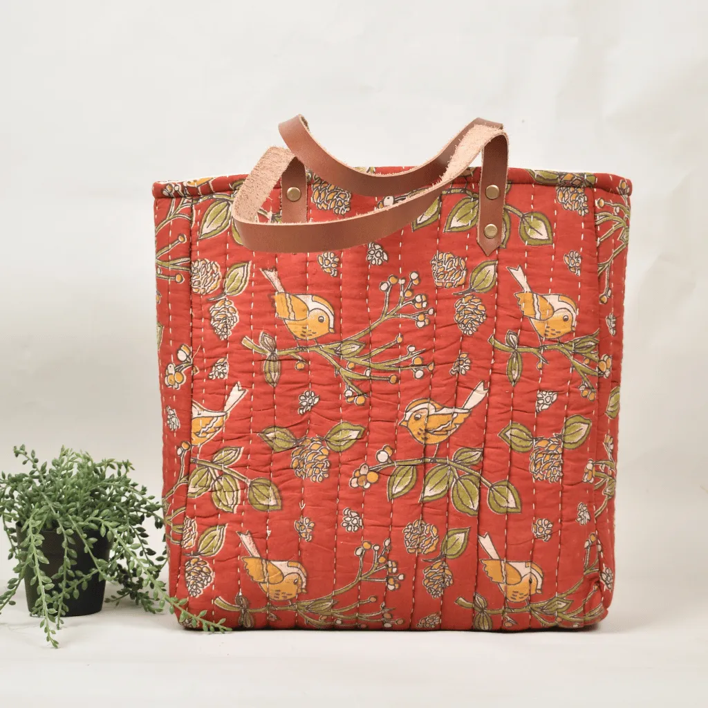 Red Tapti Hand Quilted Large Tote Bag