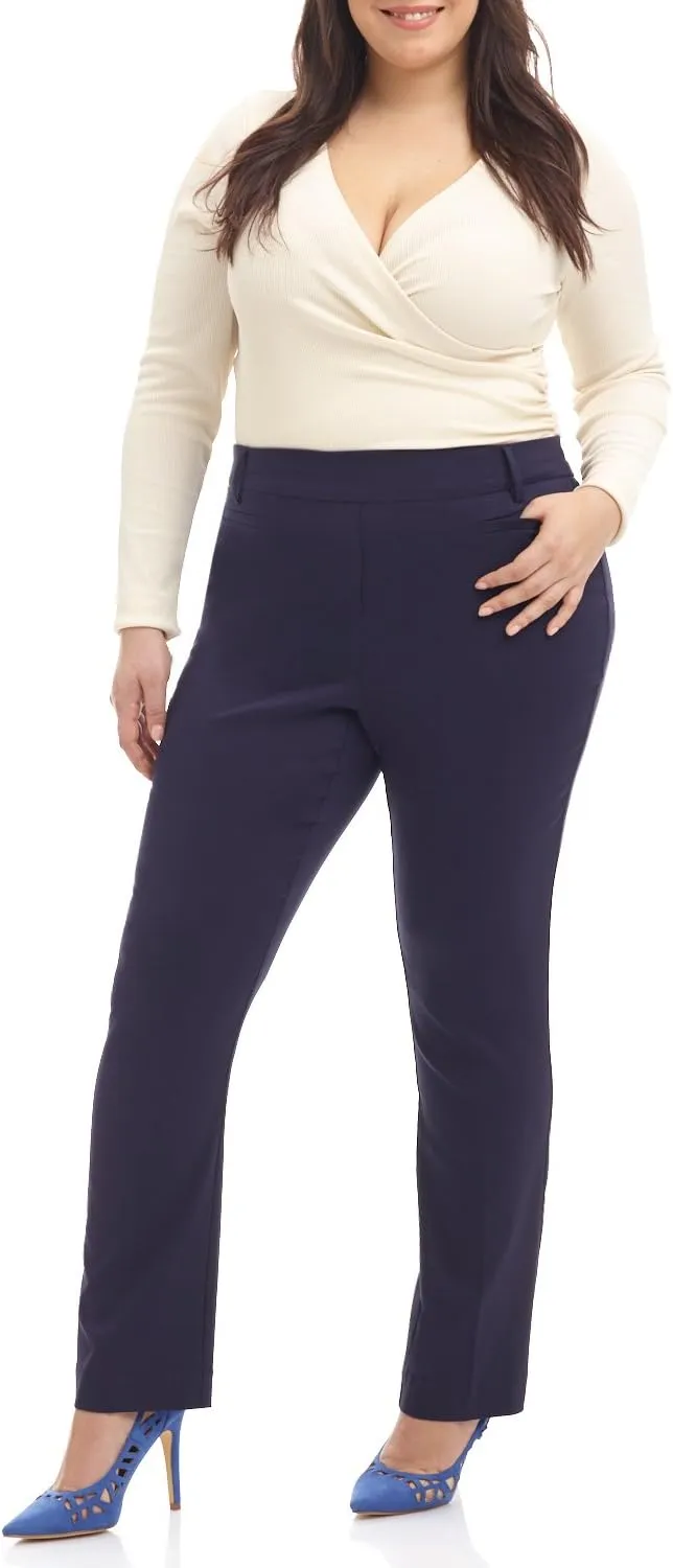 Rekucci Curvy Woman Ease into Comfort Plus Size Straight Pant w/Tummy Control