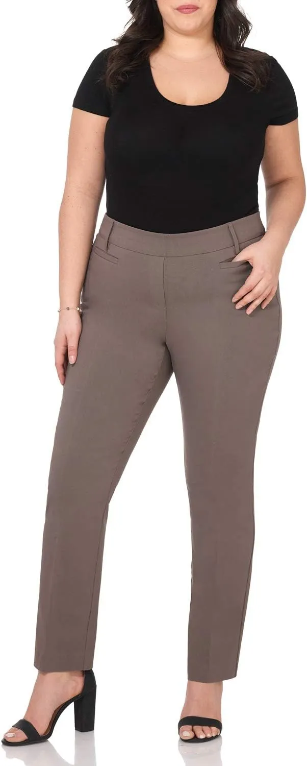 Rekucci Curvy Woman Ease into Comfort Plus Size Straight Pant w/Tummy Control