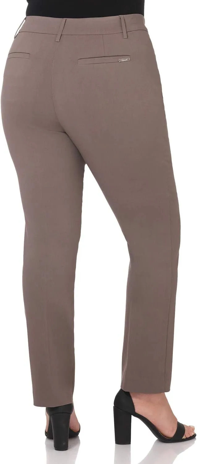 Rekucci Curvy Woman Ease into Comfort Plus Size Straight Pant w/Tummy Control