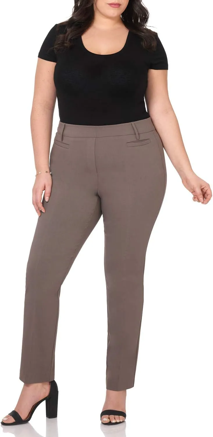 Rekucci Curvy Woman Ease into Comfort Plus Size Straight Pant w/Tummy Control