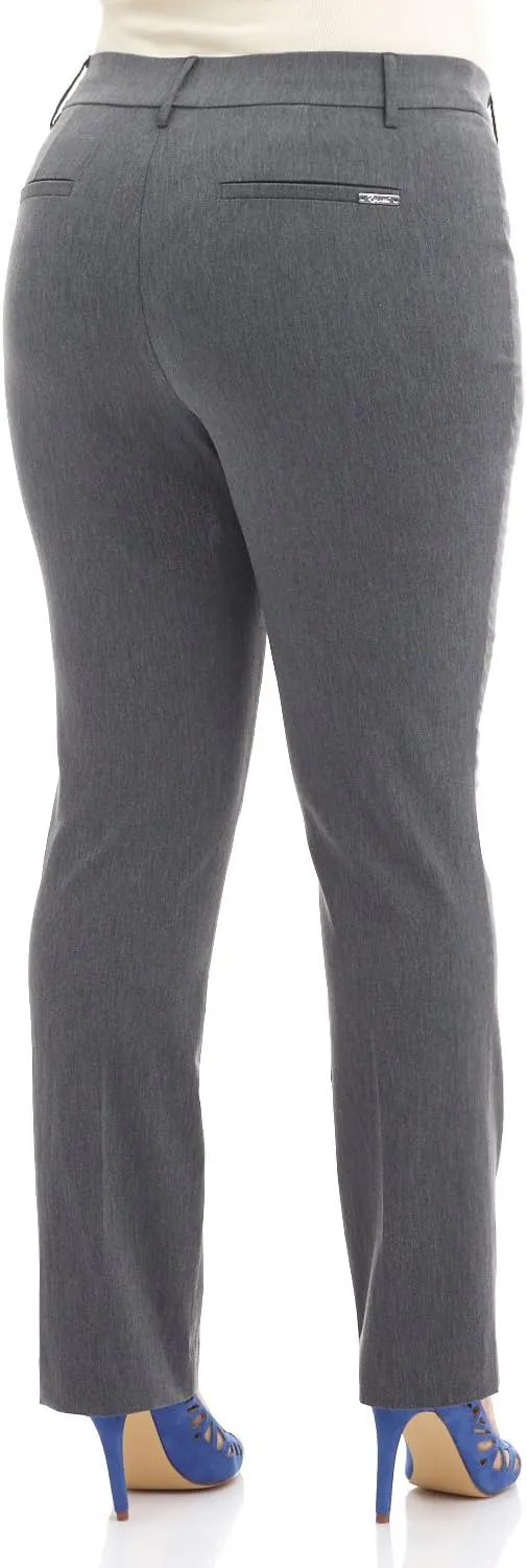 Rekucci Curvy Woman Ease into Comfort Plus Size Straight Pant w/Tummy Control