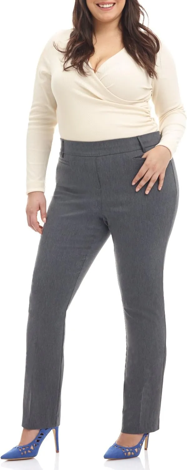 Rekucci Curvy Woman Ease into Comfort Plus Size Straight Pant w/Tummy Control