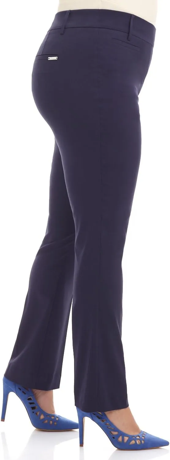 Rekucci Curvy Woman Ease into Comfort Plus Size Straight Pant w/Tummy Control