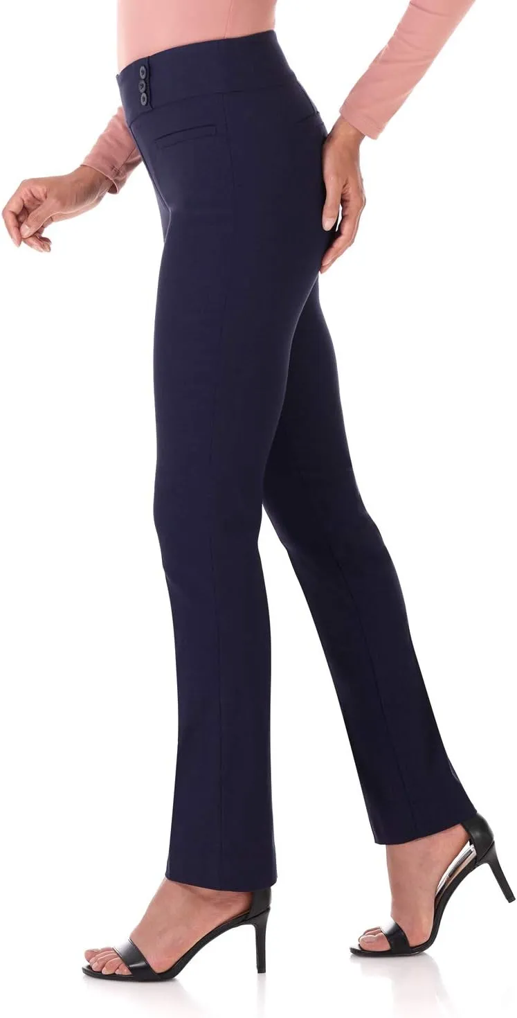 Rekucci Women's Ease Into Comfort Pull-On Straight Pant with Pockets