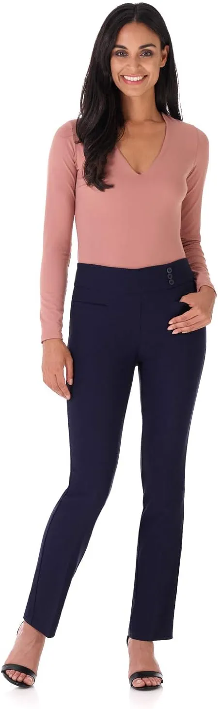 Rekucci Women's Ease Into Comfort Pull-On Straight Pant with Pockets