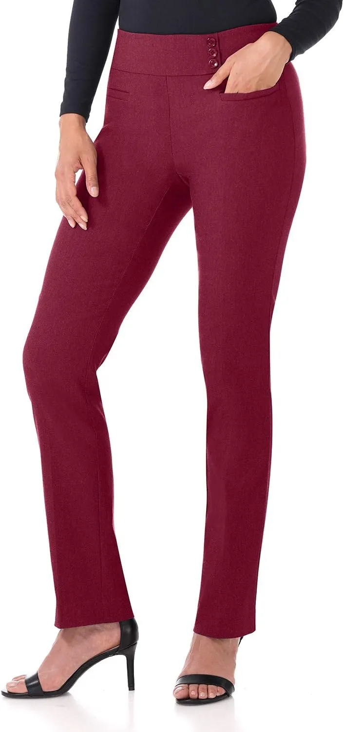 Rekucci Women's Ease Into Comfort Pull-On Straight Pant with Pockets