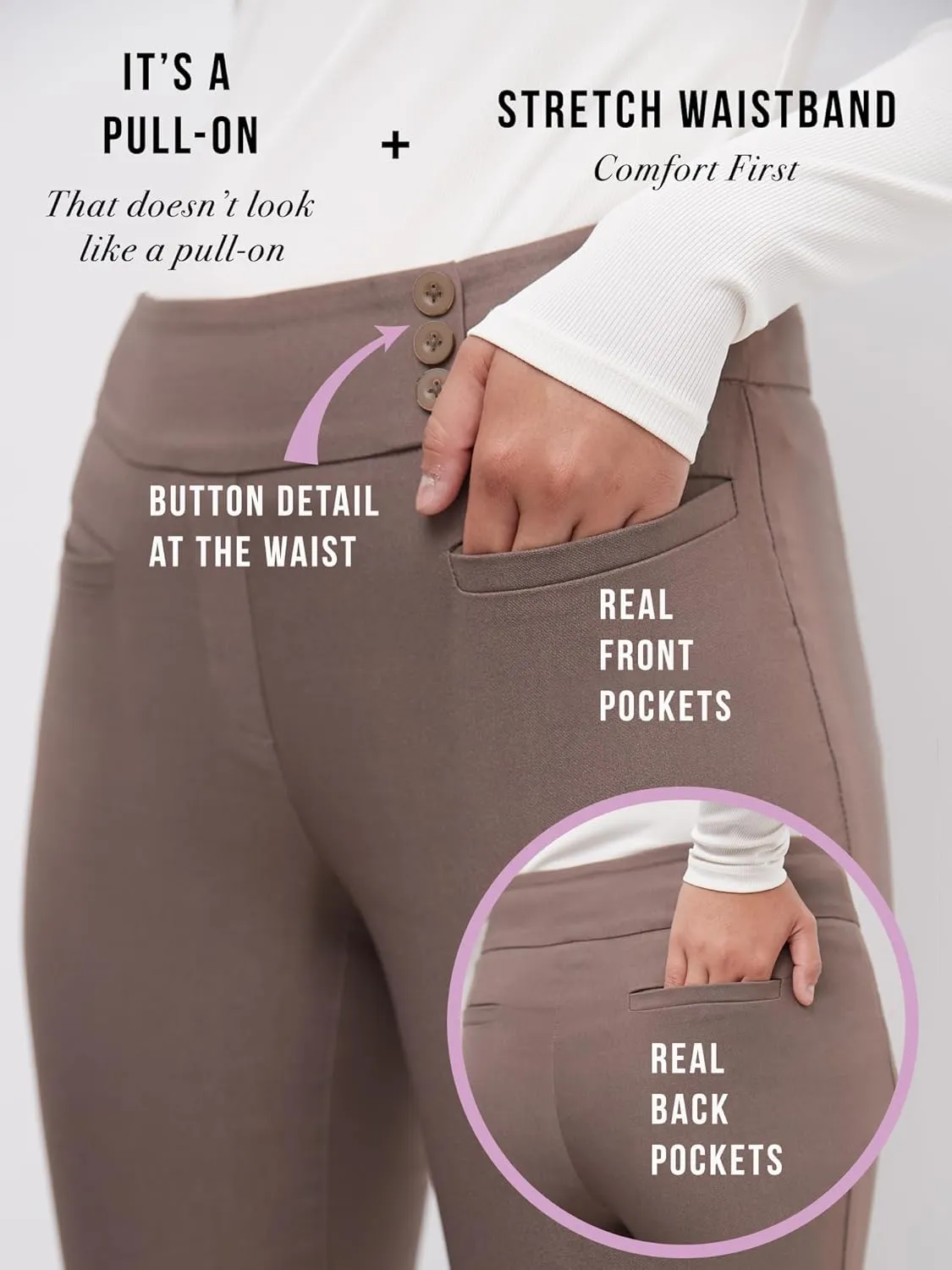 Rekucci Women's Ease Into Comfort Pull-On Straight Pant with Pockets
