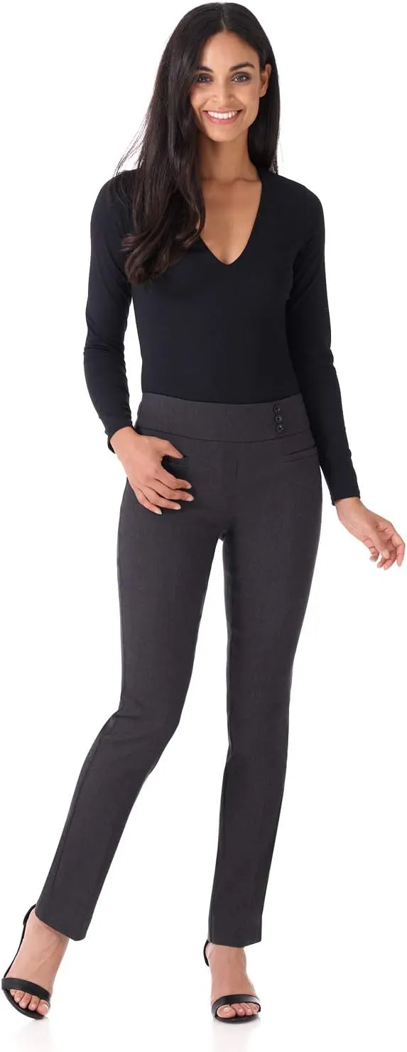 Rekucci Women's Ease Into Comfort Pull-On Straight Pant with Pockets