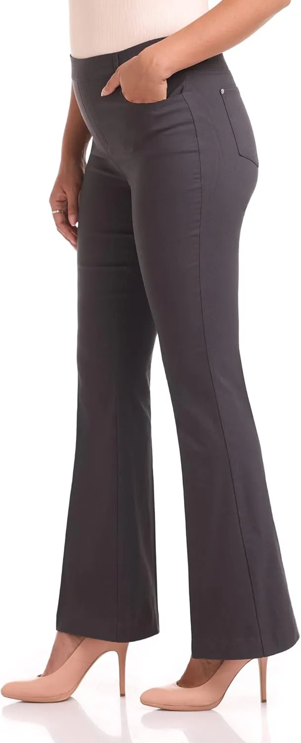 Rekucci Women's Stretchy Pull-On 5 Pocket Pant with Flare Leg for Office Work Business
