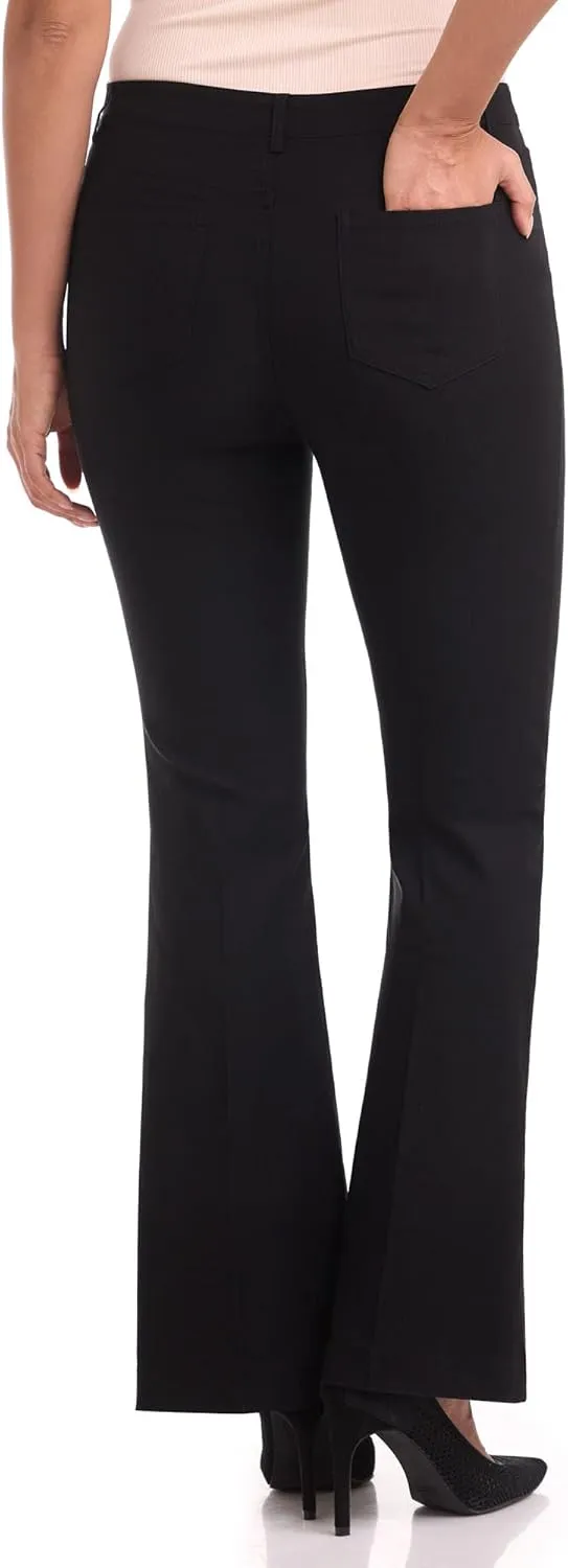 Rekucci Women's Stretchy Pull-On 5 Pocket Pant with Flare Leg for Office Work Business