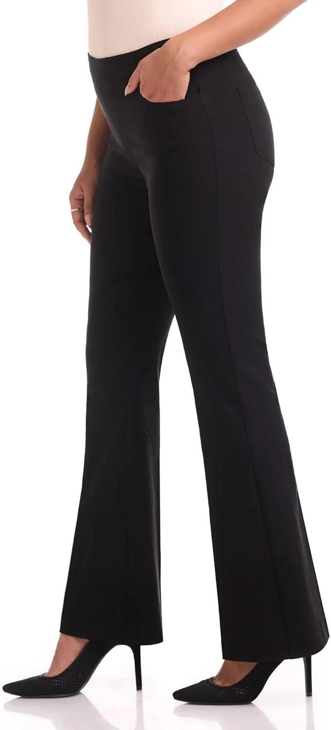 Rekucci Women's Stretchy Pull-On 5 Pocket Pant with Flare Leg for Office Work Business