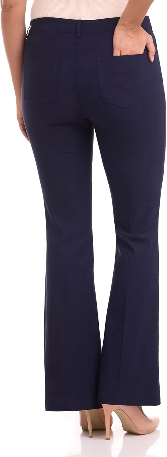Rekucci Women's Stretchy Pull-On 5 Pocket Pant with Flare Leg for Office Work Business