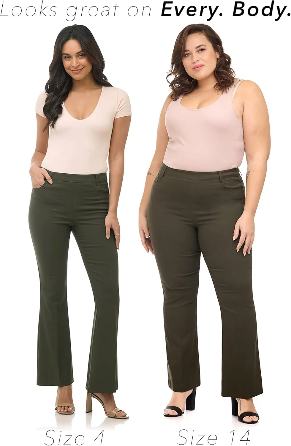 Rekucci Women's Stretchy Pull-On 5 Pocket Pant with Flare Leg for Office Work Business