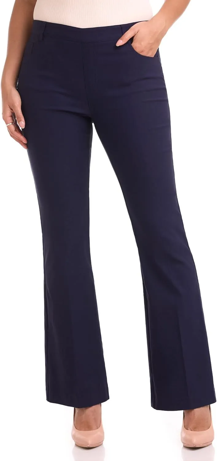 Rekucci Women's Stretchy Pull-On 5 Pocket Pant with Flare Leg for Office Work Business