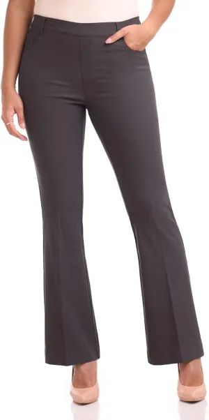 Rekucci Women's Stretchy Pull-On 5 Pocket Pant with Flare Leg for Office Work Business