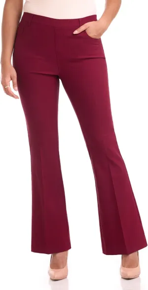 Rekucci Women's Stretchy Pull-On 5 Pocket Pant with Flare Leg for Office Work Business